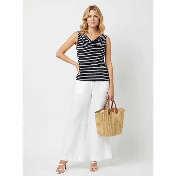 Laundry Silk Blend  Blue & White Striped Embellished Trim Sleeveless Tank Top L - Picture 7 of 7